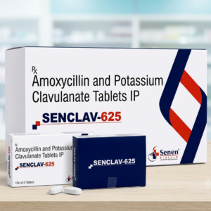 Amoxycillin (500mg) & Potassium Clavulanate (125mg) Tablets IP - SENCLAV-625 (Box of 10 Strips) (10X10) (Buy 5+ for 730)