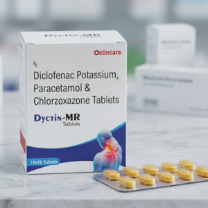 Diclofenac Potassium (50mg), Paracetamol (325mg), Chlorzoxazone (250mg) Tablets - DYCTIN-MR (Box of 10 Strips) (10X10) (Buy 5+ for 265)
