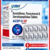 Aceclofenac IP(100mg), Paracetamol IP(325mg) & Serratiopeptidase(EC) (15mg)  ACEP-U-SP Tablets (20x10) (Box of 20 Strips) (Buy 3+ for 420)