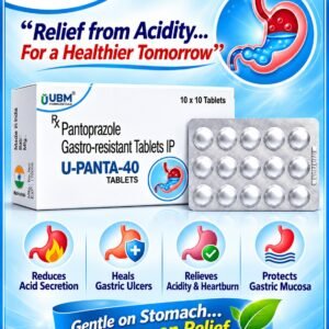 Pantoprazole (40mg) Gastro-Resistant U-PANTA-40 Tablets IP (Box of 10 strips) (10x10) (Buy 5+ For 330)
