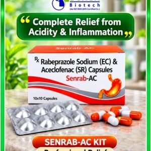 Rabeprazole Sodium EC (20mg) & Aceclofenac SR (200mg) Capsules - SENRAB-AC - (Box of 10 Strips) (10X10) - (Buy 5+ for 350)